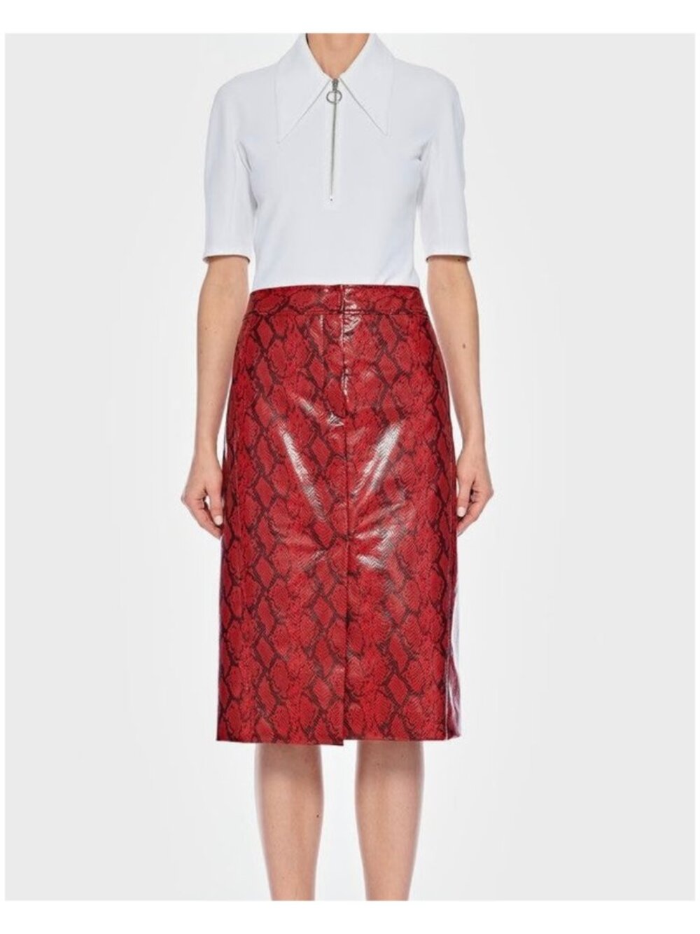 Tibi Snakeskin Faux Leather Pencil Skirt Sz. 2 | Red Python Croc Embossed Patent